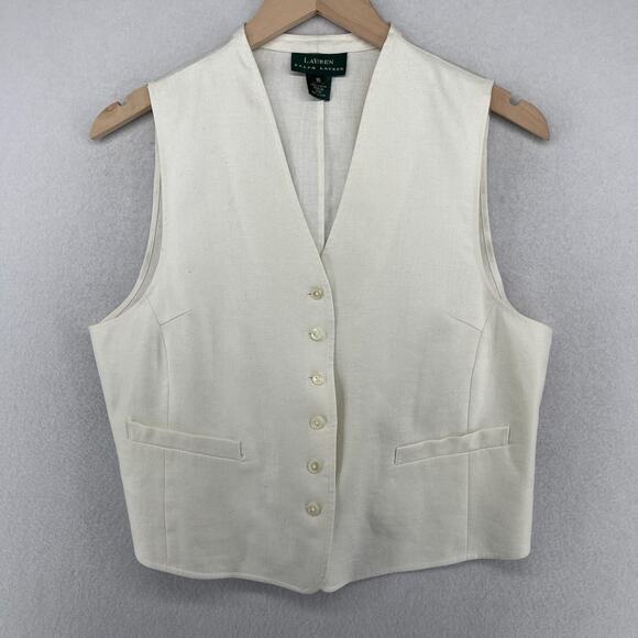Lauren Ralph Lauren Jackets & Blazers - LAUREN RALPH LAUREN Vest Womens 10 Linen Waistcoat Button Front Woven Off White